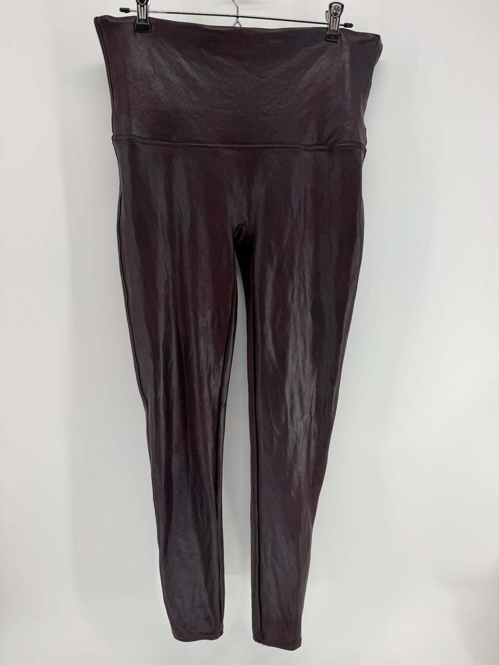 SPANX Faux Leather Leggings Burgundy Wine 1X High Rise Shaping